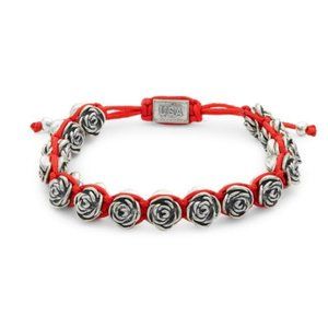 King Baby Red Macrame Bracelet with Alloy Roses